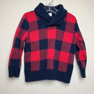 Baby GAP red navy blue plaid cowl mock neck sweater 3T